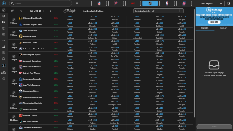 Betstamp NHL Odds Comparison Screen